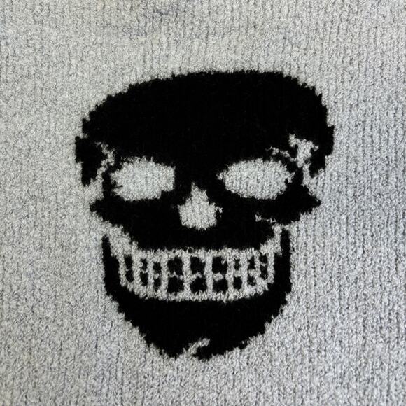 Skull Cashmere Sweater Womens 0S Gray Merino Wool  Halloween Goth Emo Spooky - Picture 8 of 9